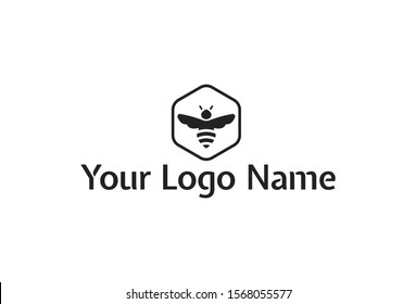 Vector illustration of black bee logo design. Isolated on white background.
