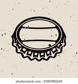 Vector illustration of a black beer cap, perfect for brewery badges, bar emblems, pub branding, and vintage style designs. Ideal for monochrome prints, labels, and craft beer graphics