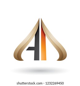 Vector Illustration of Black and Beige Embossed Arrow-like Letter A and D  isolated on a White Background