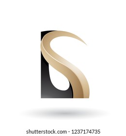Vector Illustration of Black and Beige Glossy Curvy Embossed Letter G isolated on a White Background