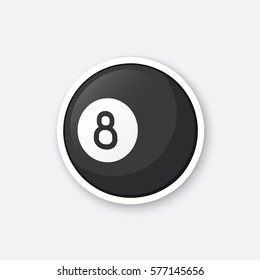 Vector illustration. Black billiard ball number eight. Sports equipment. Cartoon sticker in comics style with contour. Decoration for greeting cards, posters, patches, prints for clothes, emblems