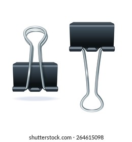 Vector illustration black binder clip set isolated on white background