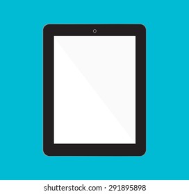 Vector illustration of black blank tablet on the blue background.