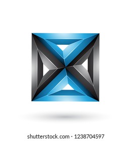 Vector Illustration of Black and Blue 3d Geometrical Embossed Square and Triangle Shape isolated on a White Background