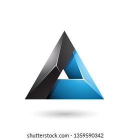 Ilustración vectorial del triángulo negro y azul 3d brillante con un agujero aislado en fondo blanco
