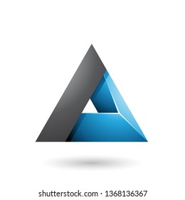 Ilustración vectorial del triángulo 3d negro y azul con un agujero aislado en fondo blanco