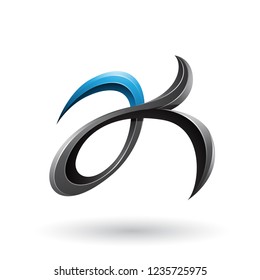 Vector Illustration of Black and Blue Curly Fish Tail Like Letters A and K isolated on a White Background