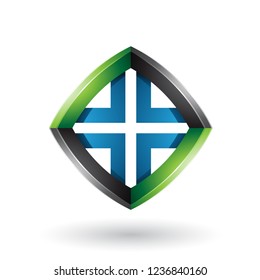 Vector Illustration of Black Blue and Green Skewed Diamond Shape isolated on a White Background