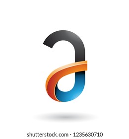 Vector Illustration of Black Blue and Orange Bold Curvy Letter A isolated on a White Background
