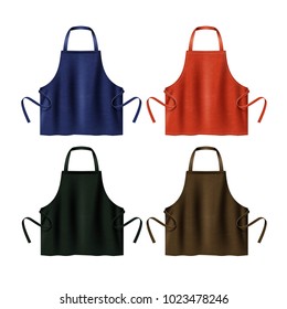 Vector illustration of black, blue, red and brown kitchen aprons. Template of protective uniforms, isolated on white background