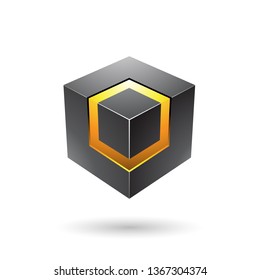 Vector Illustration of Black Bold Cube with Glowing Core isolated on a white background