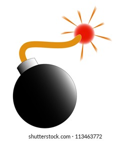 Vector illustration black bomb burning isolated on the white background