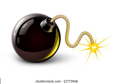 vector illustration black bomb burning isolated on the white background