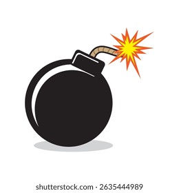 vector Illustration of a Black Bomb With a Burning Fuse, Symbol of Danger