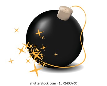 vector illustration black bomb isolated on the white background