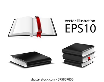 Vector Illustration of  black books. Set of open and closed books
