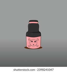vector illustration of a black bottle with contents that you should not drink, dangerous, addictive substance, warning