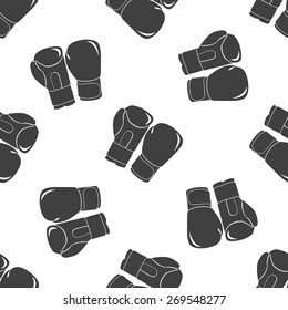 Vector illustration of black boxing gloves, mitt, mitten on white background. Seamless, pattern.