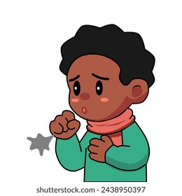Vector illustration of a black boy coughing in a minimalist and flat style isolated on white.