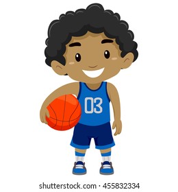 Vector Illustration of a Black Boy Holding Basketball