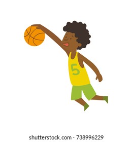 Vector Illustration of a Black Boy Holding Basketball