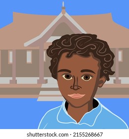 Vector illustration of a black boy near the house.