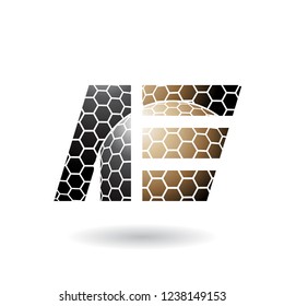Ilustración vectorial de las letras dobles de color negro y marrón de A y E con patrón de abeja aislado en un fondo blanco