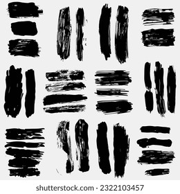 vector illustration of black brush strokes set on white background black strokes, brushes, art, brush strokes, illustration stock vector, in the style of repeating pattern, sean scully, Phyllida Barlo