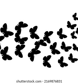 Vector illustration of black butterfly group silhouette. Fly with the herd. Isolated on a white background.