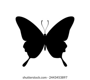 Vector illustration of black butterfly icon on white background.