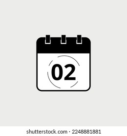 Vector illustration of black calendar icon marking day 02.