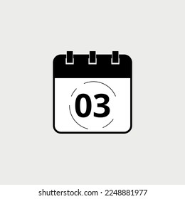 Vector illustration of black calendar icon marking day 03.
