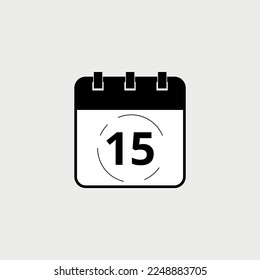 Vector illustration of black calendar icon marking day 15.