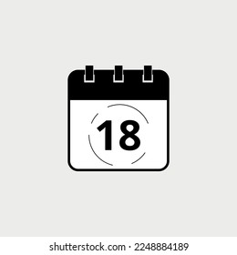 Vector illustration of black calendar icon marking day 18.