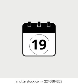 Vector illustration of black calendar icon marking day 19.