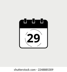 Vector illustration of black calendar icon marking day 29.