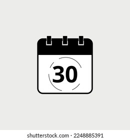 Vector illustration of black calendar icon marking day 30.