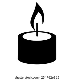 Vector illustration of black candle with burning candle. All Saints Day elements with empty area, isolated on white background. Suitable to place on content with that theme.