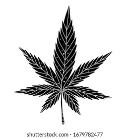 Vector illustration of black cannabis leaf isolated on white background.