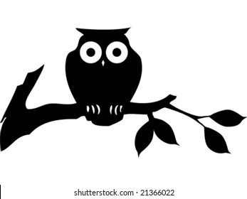 Vector illustration of a black cartoon owl silhouette.
