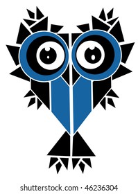 Vector illustration of a black cartoon owl silhouette