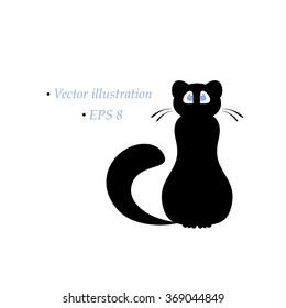 Vector illustration of black cat with blue eyes. Vector illustration of black panther with blue eyes. Cartoon cat. Cartoon panther.