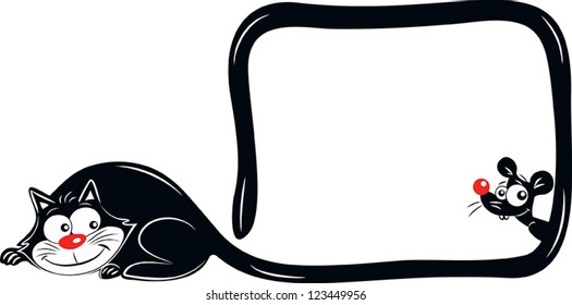 vector illustration of  a black cat framing with its tail black mouse