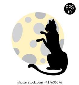 vector illustration of the Black cat and full Moon