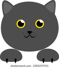 Vector illustration of black cat head in cartoon style. Grey cat character design
