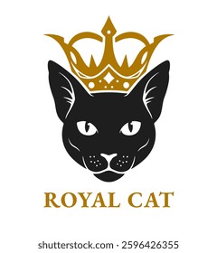 Vector illustration of black cat head with crown and lettering. Can be used as premium pet accessories theme sign.