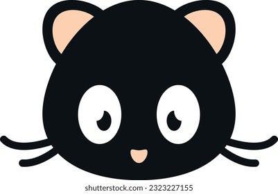 Vector illustration of a black cat icon. Nice kawaii children's drawing of the face of a black cat in anime or manga style.