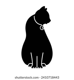 Vector illustration black cat silhouette, cat sit, look, logo, print, poster