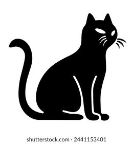 Vector illustration of a black cat silhouette outline icon, ideal for spooky projects.