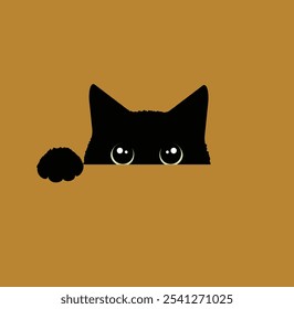 Vector illustration of a black cat's face with big, round eyes